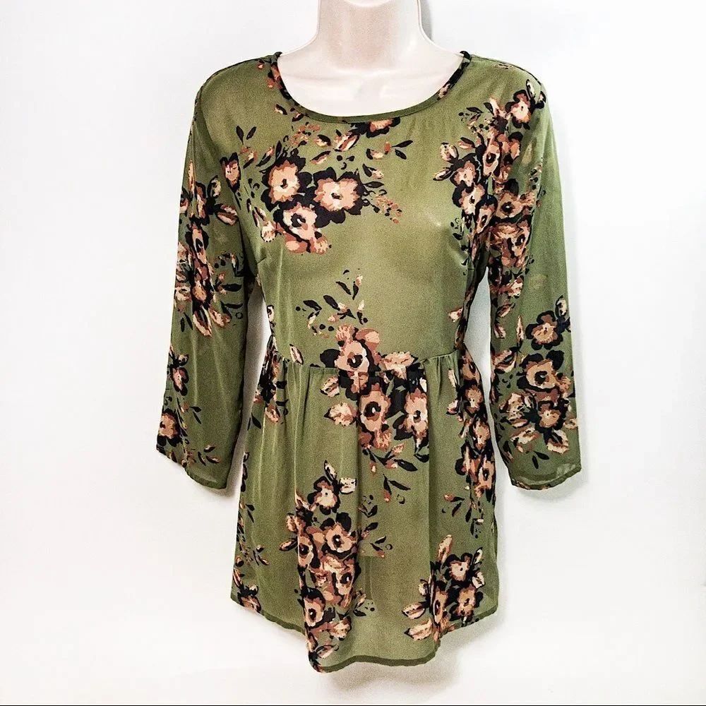 O’Neill Green Floral Sheer Top Sz M